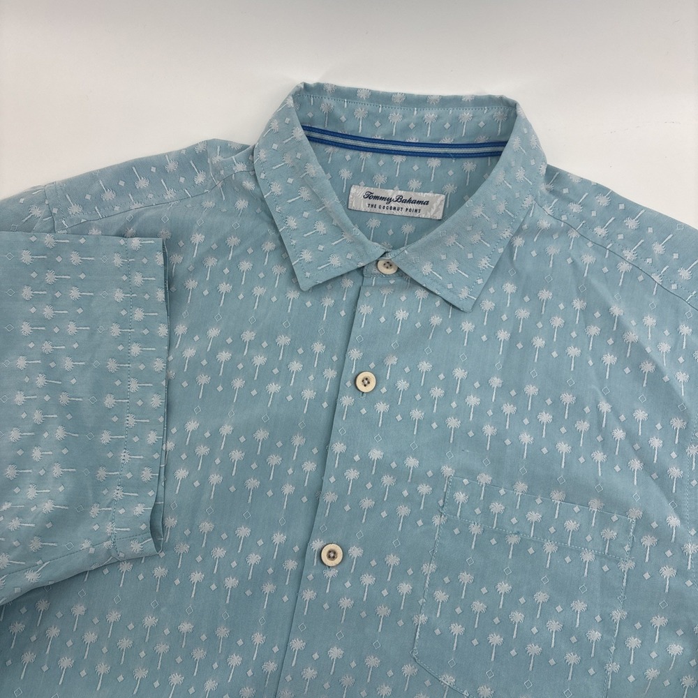 Tommy Bahama The Coconut Point‎ Shirt Men's Large Blue AOP Tencel Coolmax Resort
